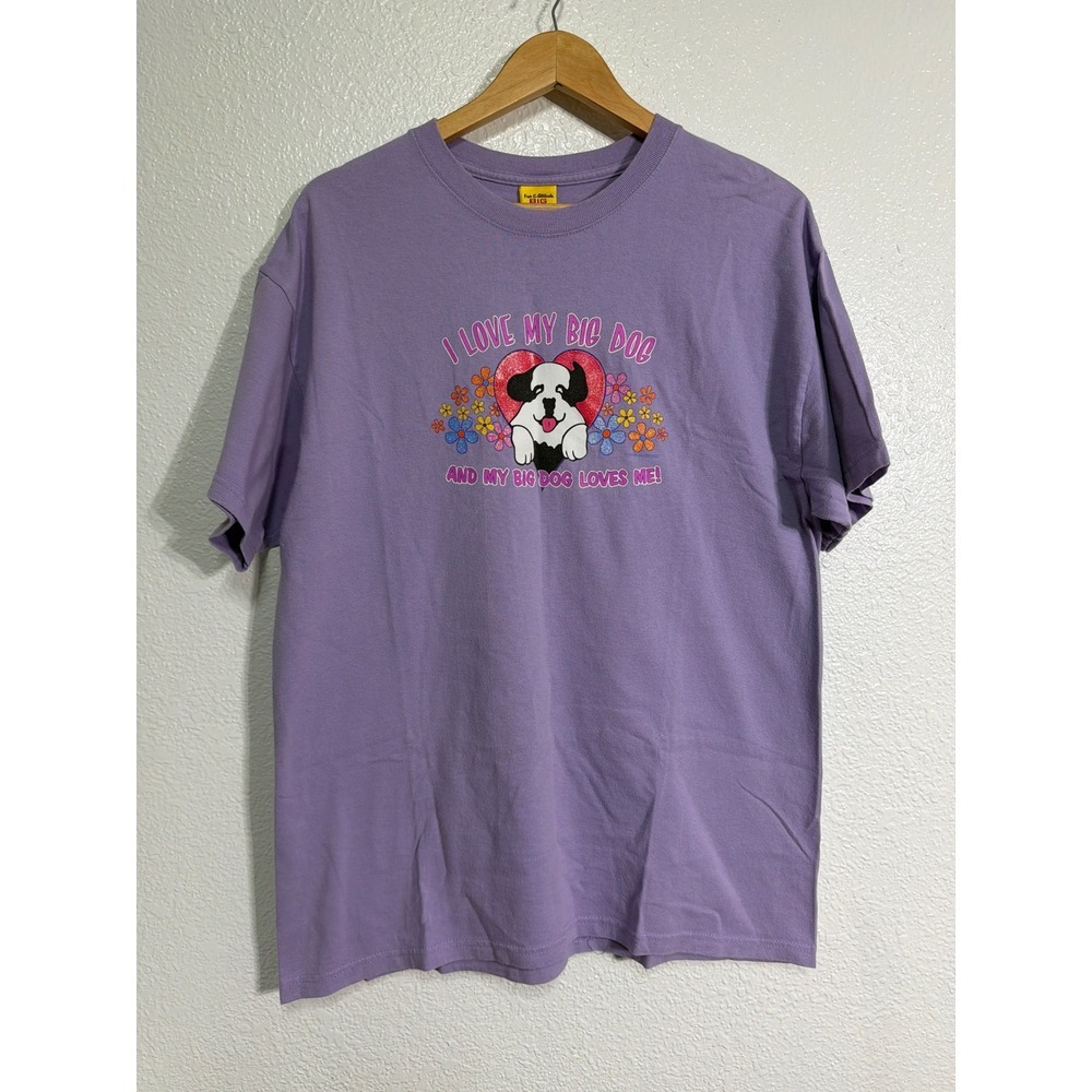 Vintage Big Dogs I Love My Big Dog Graphic T-Shirt Purple Glitter Heart Unisex L